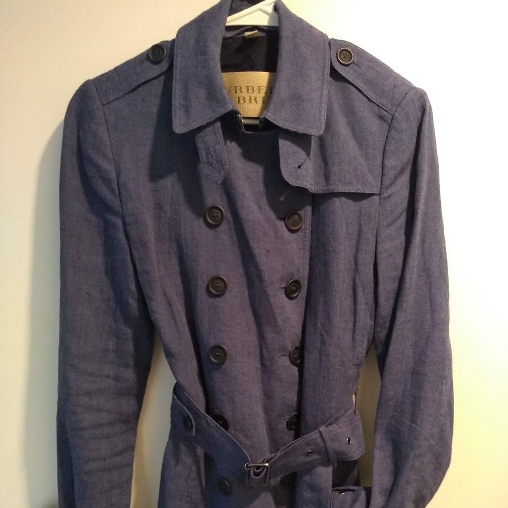Burberry, Blue Linen Summer Trenchcoat, Sz 8